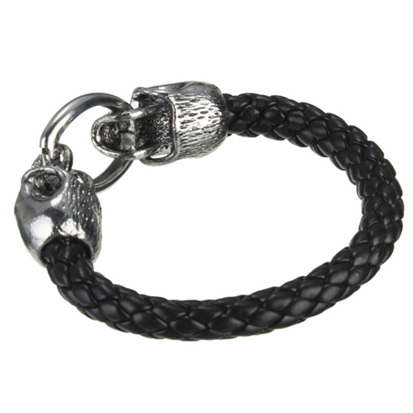 new arrival fashion trendy mens black tone skeleton skull stainless steel leather bracelet great gift