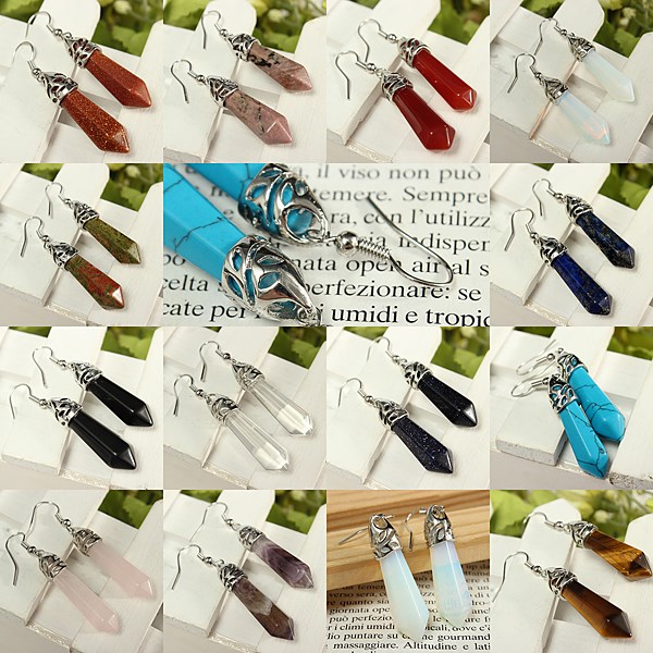 new classical vintage natural stone hexagonal pendulum beads column dangle earring eardrop fashion ladies women jewelry