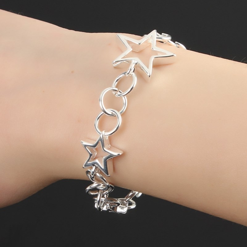new fahion women/girl link bracelet 925 sterling silver stars decor charm chain bracelet bangle jewelry new fahion women/girl link bracelet 925 sterling silver stars decor charm chain bracelet bangle jewelry