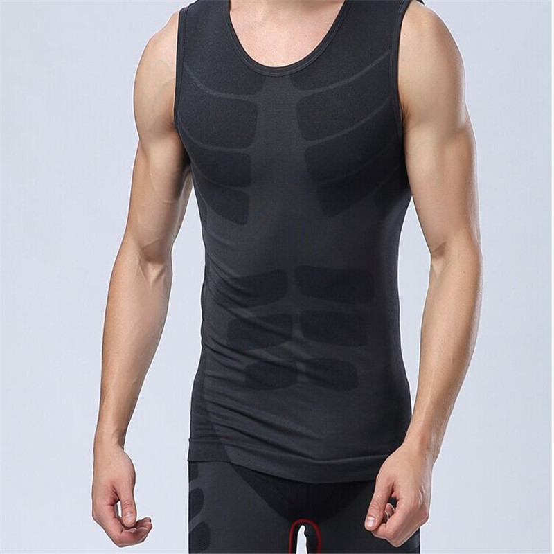 new fashion design men compression sleeveless sports tight shirts fitness gym base layer tops m-l-xl black for sport running