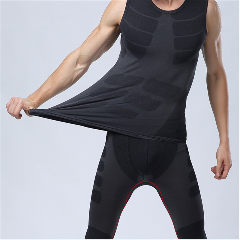 new fashion design men compression sleeveless sports tight shirts fitness gym base layer tops m-l-xl black for sport running