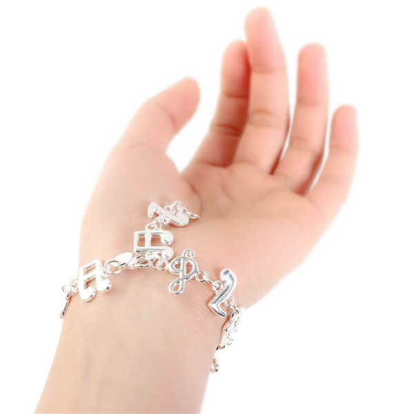new jewelry fashion sterling 925 silver pleated alloy charm cute music note chain bracelet bangle gift for women