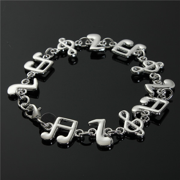 new jewelry fashion sterling 925 silver pleated alloy charm cute music note chain bracelet bangle gift for women