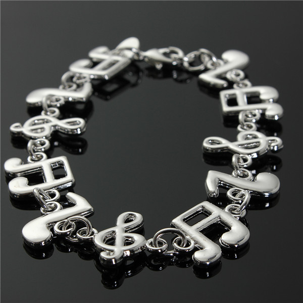 new jewelry fashion sterling 925 silver pleated alloy charm cute music note chain bracelet bangle gift for women