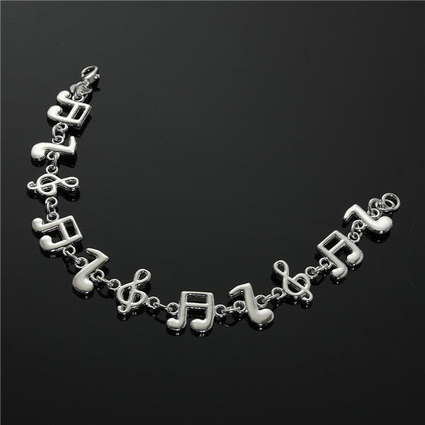 new jewelry fashion sterling 925 silver pleated alloy charm cute music note chain bracelet bangle gift for women