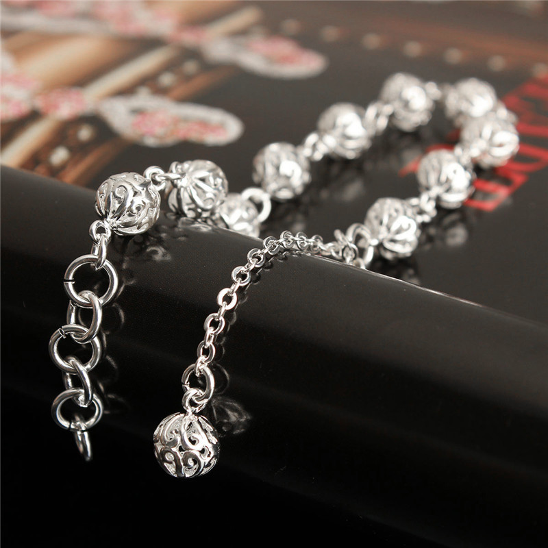 new stylish 2015 fashion jewelry silver hollow out lucky beads chain bracelet bangle gift for women girl
