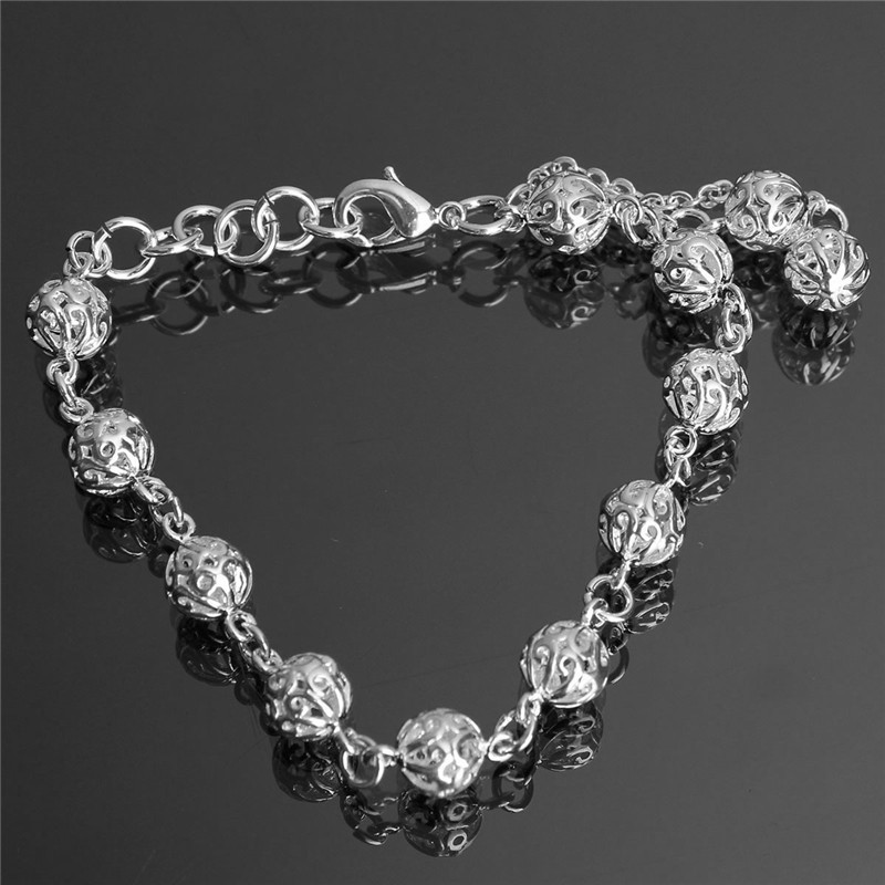 new stylish 2015 fashion jewelry silver hollow out lucky beads chain bracelet bangle gift for women girl