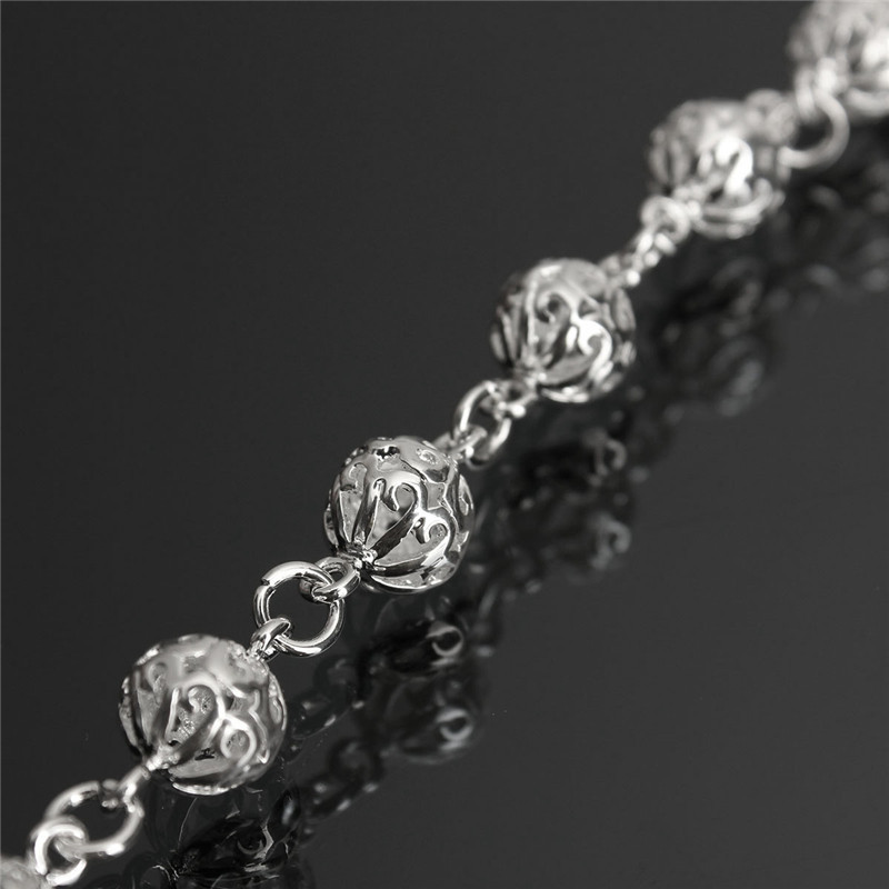 new stylish 2015 fashion jewelry silver hollow out lucky beads chain bracelet bangle gift for women girl