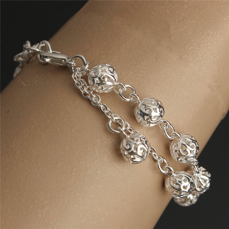 new stylish 2015 fashion jewelry silver hollow out lucky beads chain bracelet bangle gift for women girl