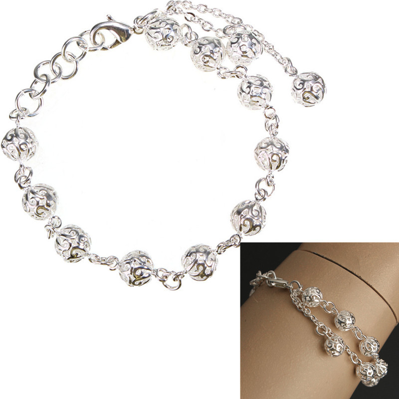 new stylish 2015 fashion jewelry silver hollow out lucky beads chain bracelet bangle gift for women girl