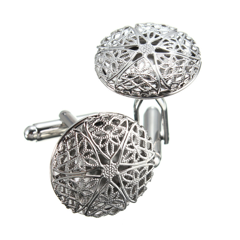new stylish high standard vintage gentleman's wedding gift hollow out pattern copper cufflinks silver business cufflink