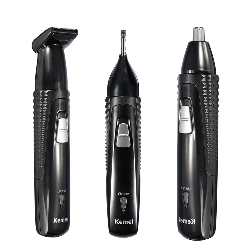 professional kemei km-309 3 in 1 electric rechargeable nose and ear hair trimmer cleaner shaver clipper face cleaner