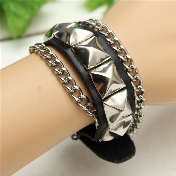 punk unisex women men wristband metal studded leather bracelet cool 16mm black