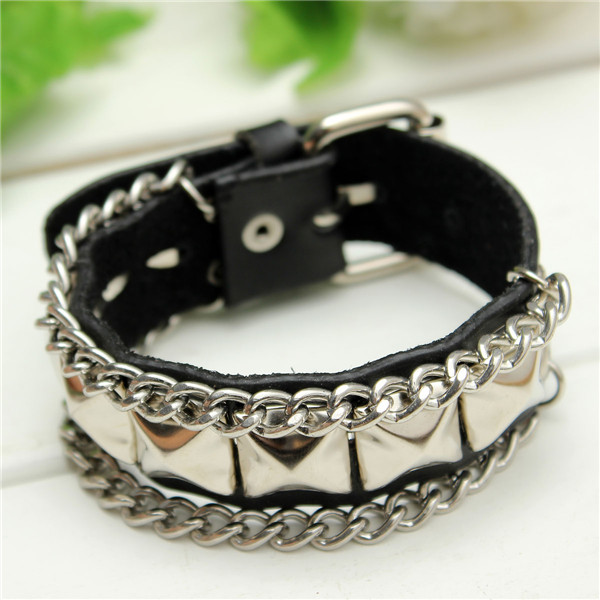 punk unisex women men wristband metal studded leather bracelet cool 16mm black