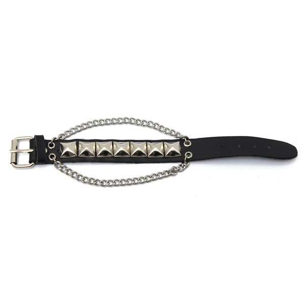 punk unisex women men wristband metal studded leather bracelet cool 16mm black