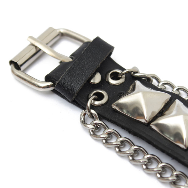 punk unisex women men wristband metal studded leather bracelet cool 16mm black