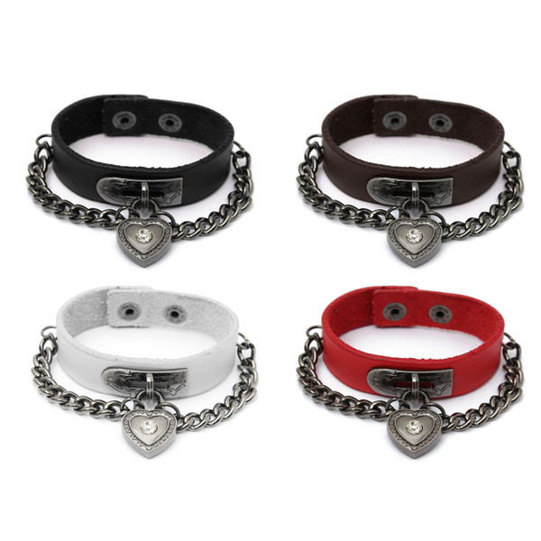 punk unisex wristband metal studded leather heart pendant bracelet cool fashion