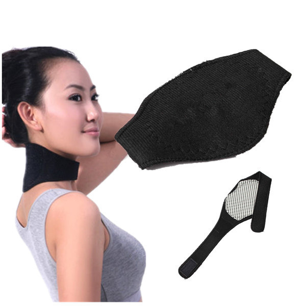 simple design excellent quanlity self heating tourmaline magnetic neck heat therapy support belt wrap brace health care black