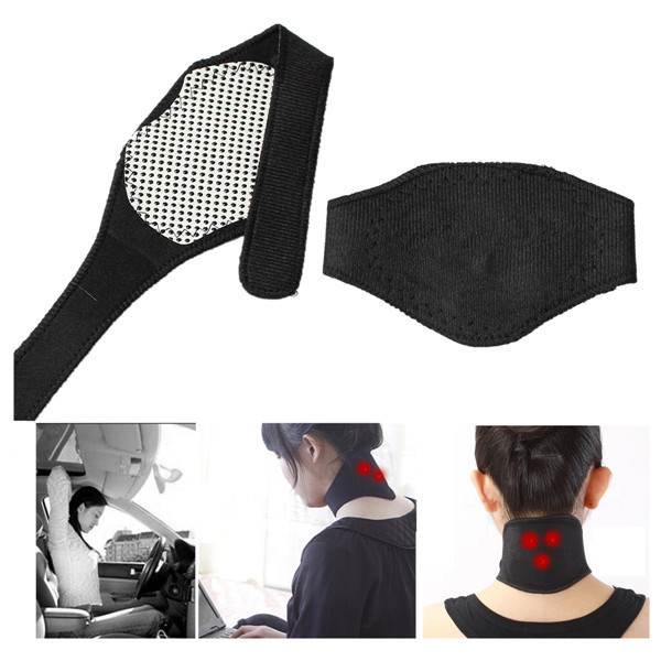 simple design excellent quanlity self heating tourmaline magnetic neck heat therapy support belt wrap brace health care black