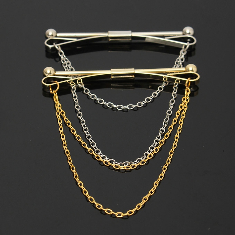 stylish fashion men copper silver gold shirt collar clip brooch with chains tie bow clip clasp suit broche bar party gift stylish fashion men copper silver gold shirt collar clip brooch with chains tie bow clip clasp suit broche bar party gift