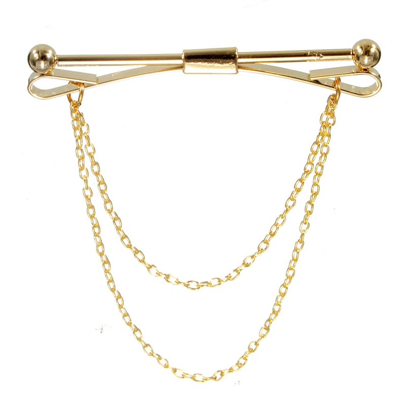 stylish fashion men copper silver gold shirt collar clip brooch with chains tie bow clip clasp suit broche bar party gift
