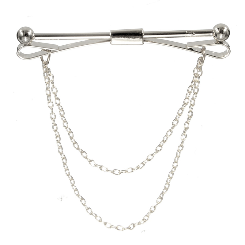 stylish fashion men copper silver gold shirt collar clip brooch with chains tie bow clip clasp suit broche bar party gift