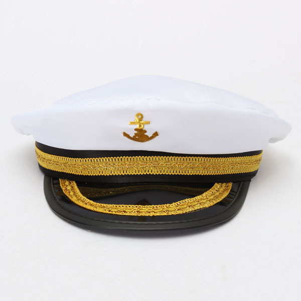 white fashion cotton navy hat yacht vintage captain skipper sailor boat marine anchor cap costume party dress