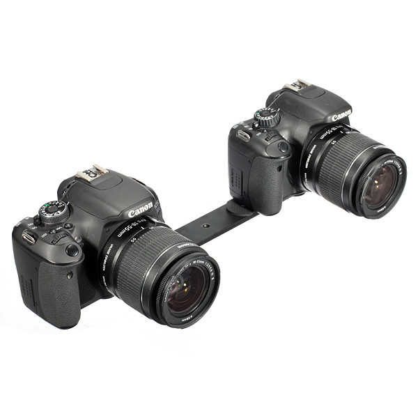 digital slr bracket camera holder flash mount for 1/4 screw tripod light stand with 2 shoe adapter po studio accessories