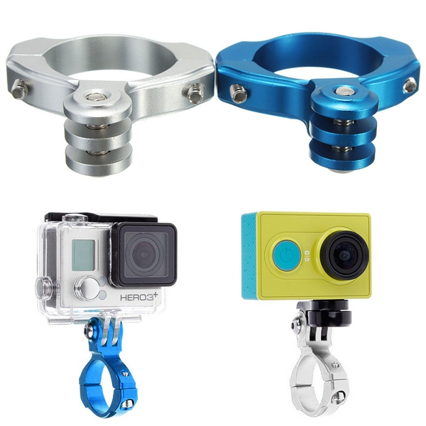 silver blue round shape aluminum bike handlebar mount clamp adapter tripods for gopro hero 2 3 3+ camera