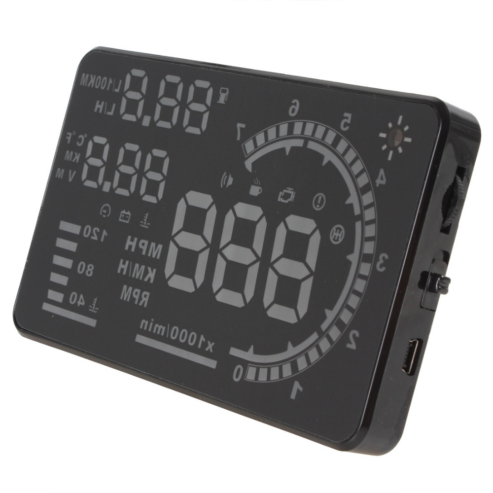 5.5" large screen car hud head up display system obd2 obd ii plug & play a8 auto car hud head up speed display