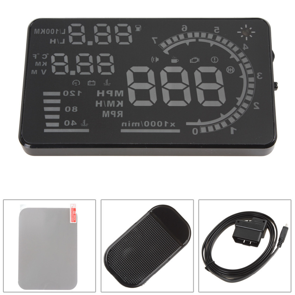 5.5" large screen car hud head up display system obd2 obd ii plug & play a8 auto car hud head up speed display