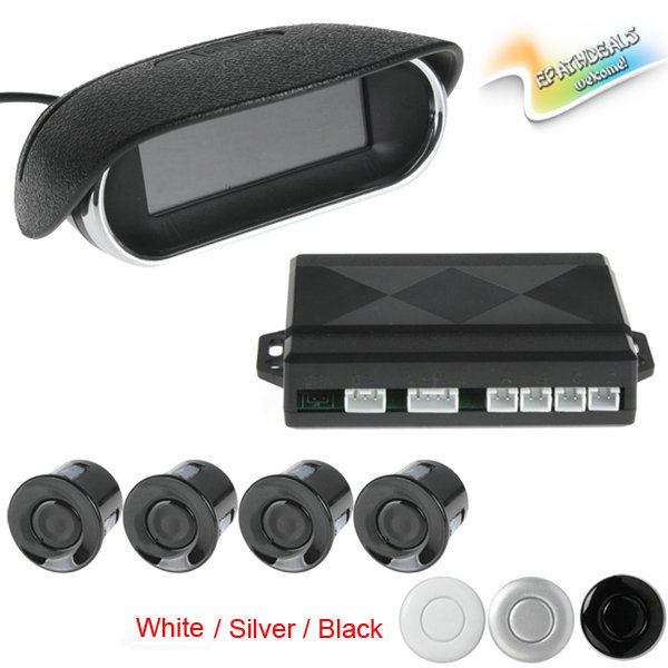 led display car parking sensor system auto car reverse radar kit with 4 sensors buzzer 2.5m detect distance (black sliver white)