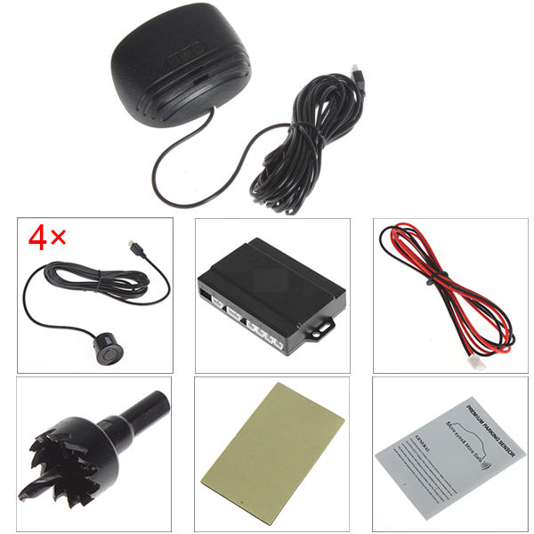 led display car parking sensor system auto car reverse radar kit with 4 sensors buzzer 2.5m detect distance (black sliver white)
