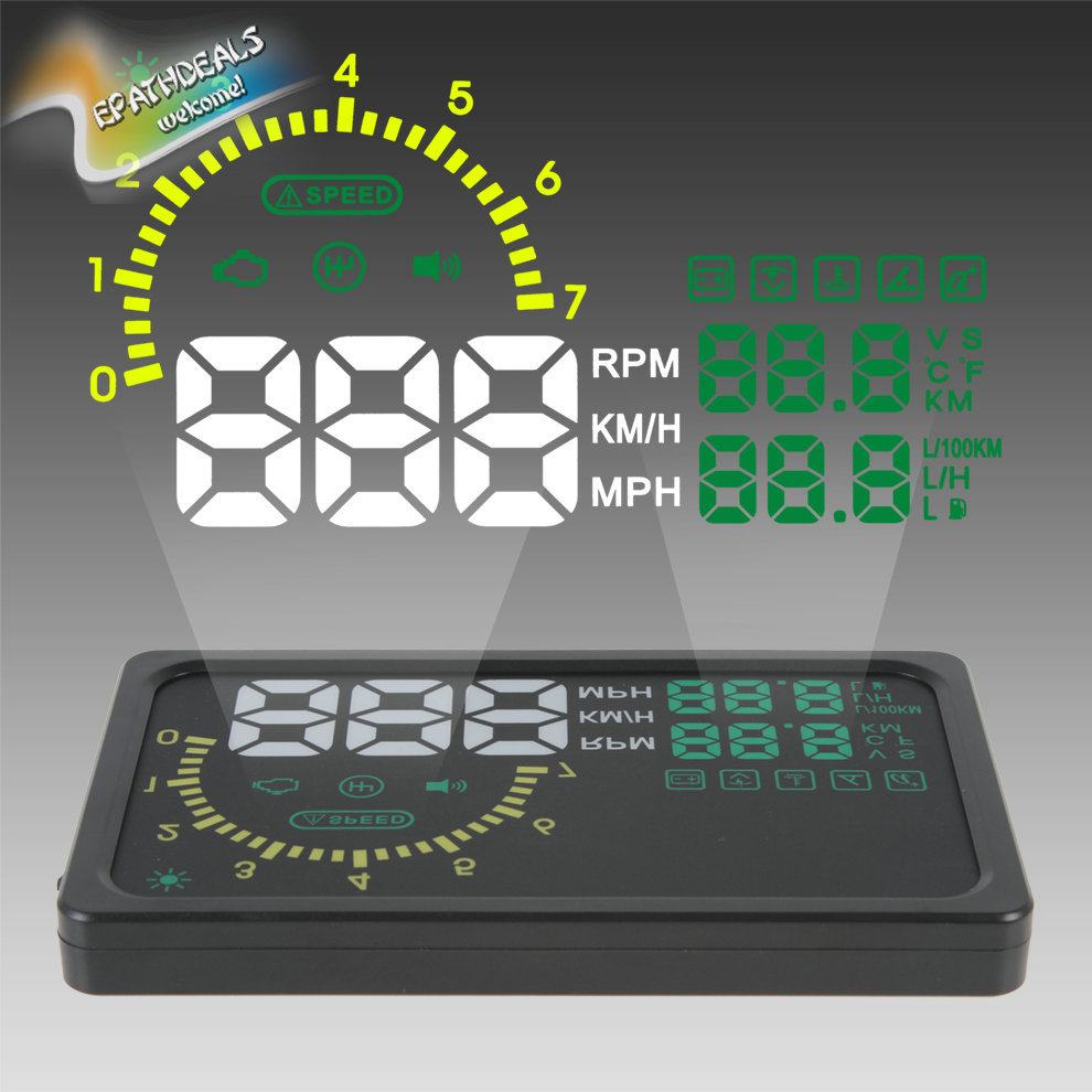 obd2 car hud head up speed display system obd ii with overspeed warning / km rpm / shift light / temperature + tire indicator i5