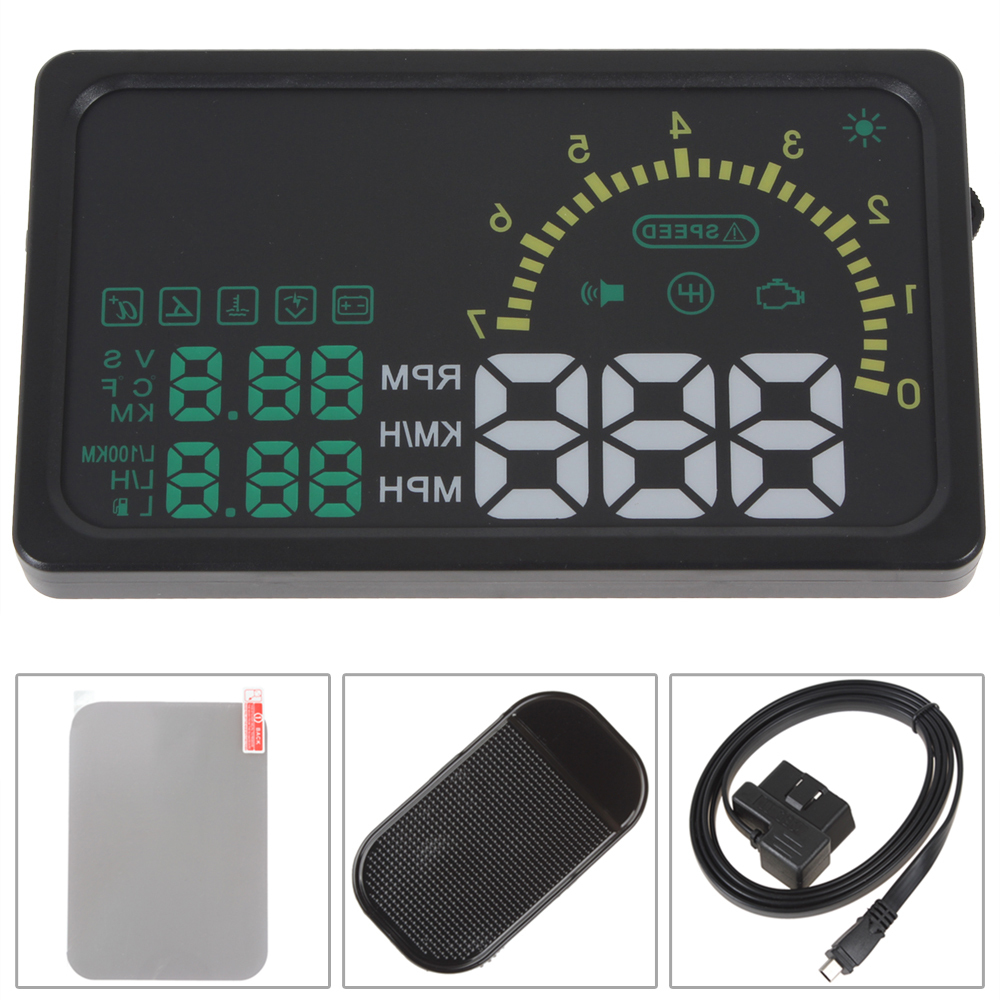 obd2 car hud head up speed display system obd ii with overspeed warning / km rpm / shift light / temperature + tire indicator i5