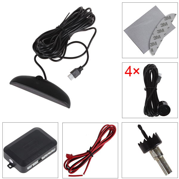 ultrasonic led car reverse parking sensor system auto backup radar kit with 4 sensor audible alarm - red white gray silver black