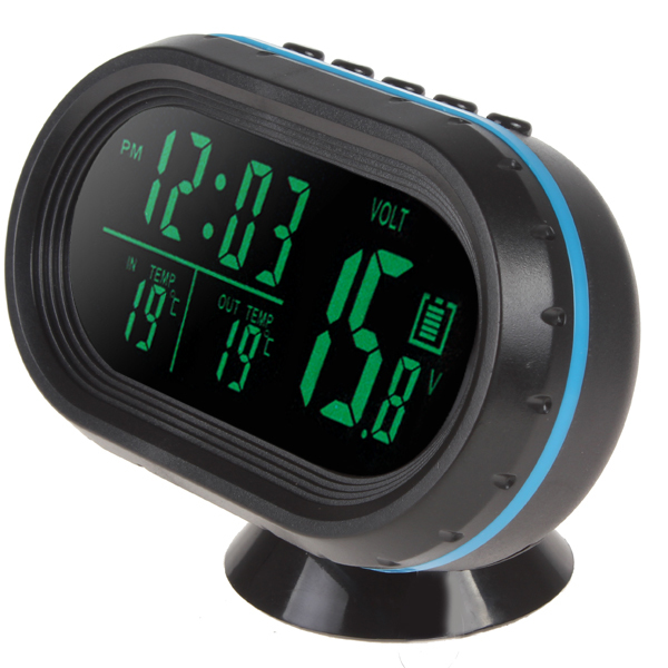 12v / 24v digital auto car thermometer + car battery voltmeter voltage meter tester monitor + noctilucous clock + ze alert