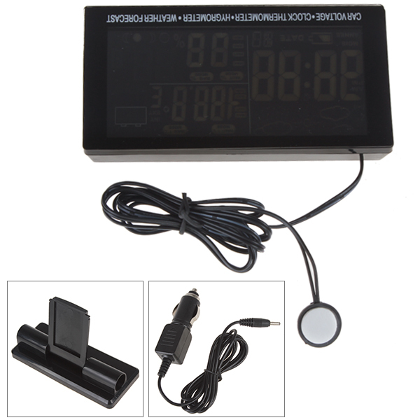 12v / 24v led digital auto car thermometer + car battery voltmeter voltage meter tester + hygrometer + weather forecast + clock