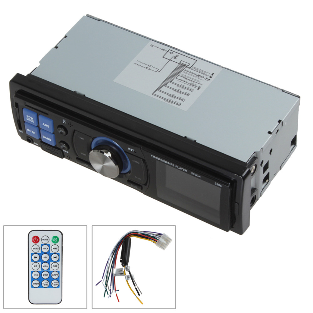 ksd6205 12v lcd car fm radio receiver usb & sd slot audio mp3 player power amplifier aux input 50w x 4ch rca preamp output