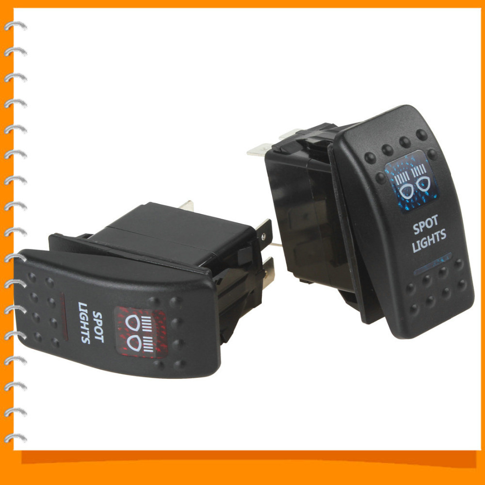 waterproof carling style spot light rocker switch 12v 20a / 24v 10a 5 pin on-off for car boat trailer ( red / blue led light )