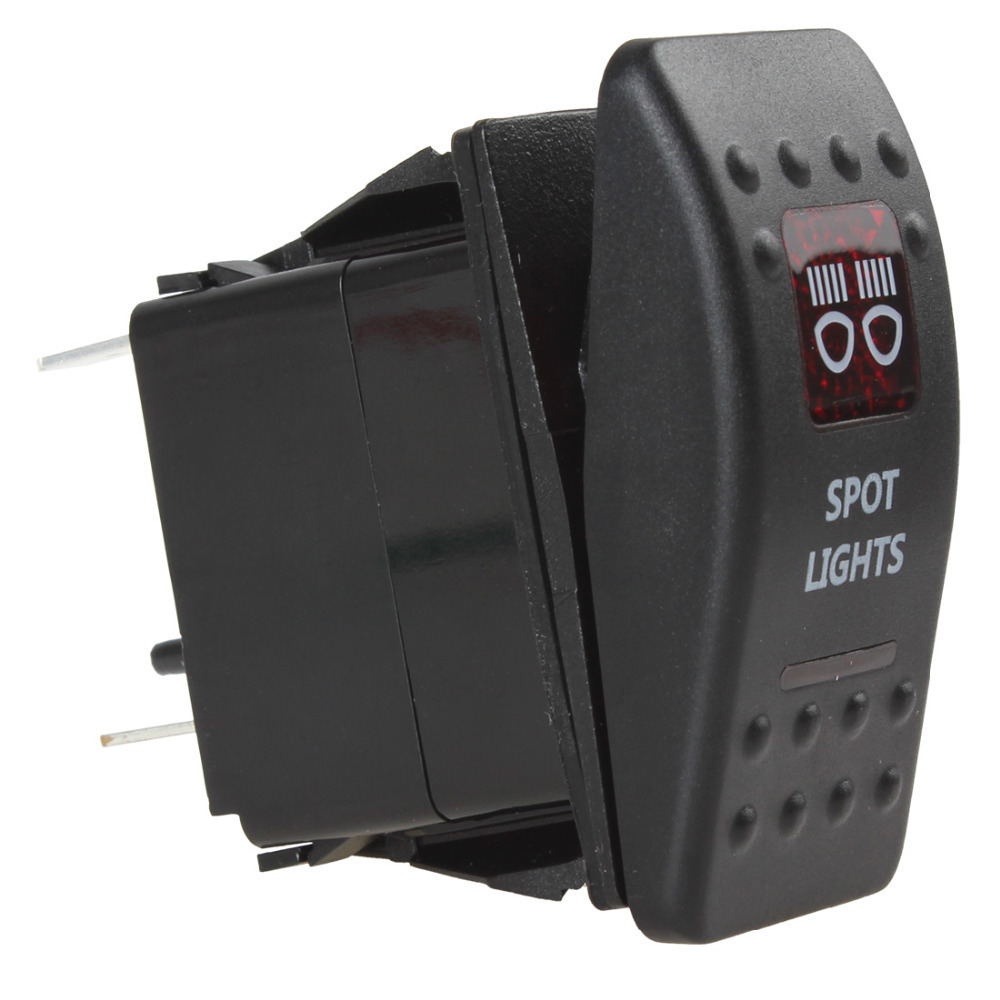 waterproof carling style spot light rocker switch 12v 20a / 24v 10a 5 pin on-off for car boat trailer ( red / blue led light )