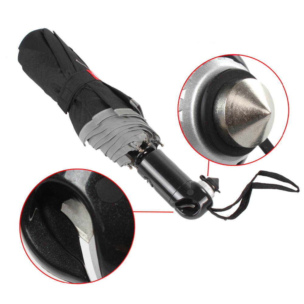 xt-as001 car folding automatic umbrella with automatic open/close+ cuspidal emergency steel hammer with cover