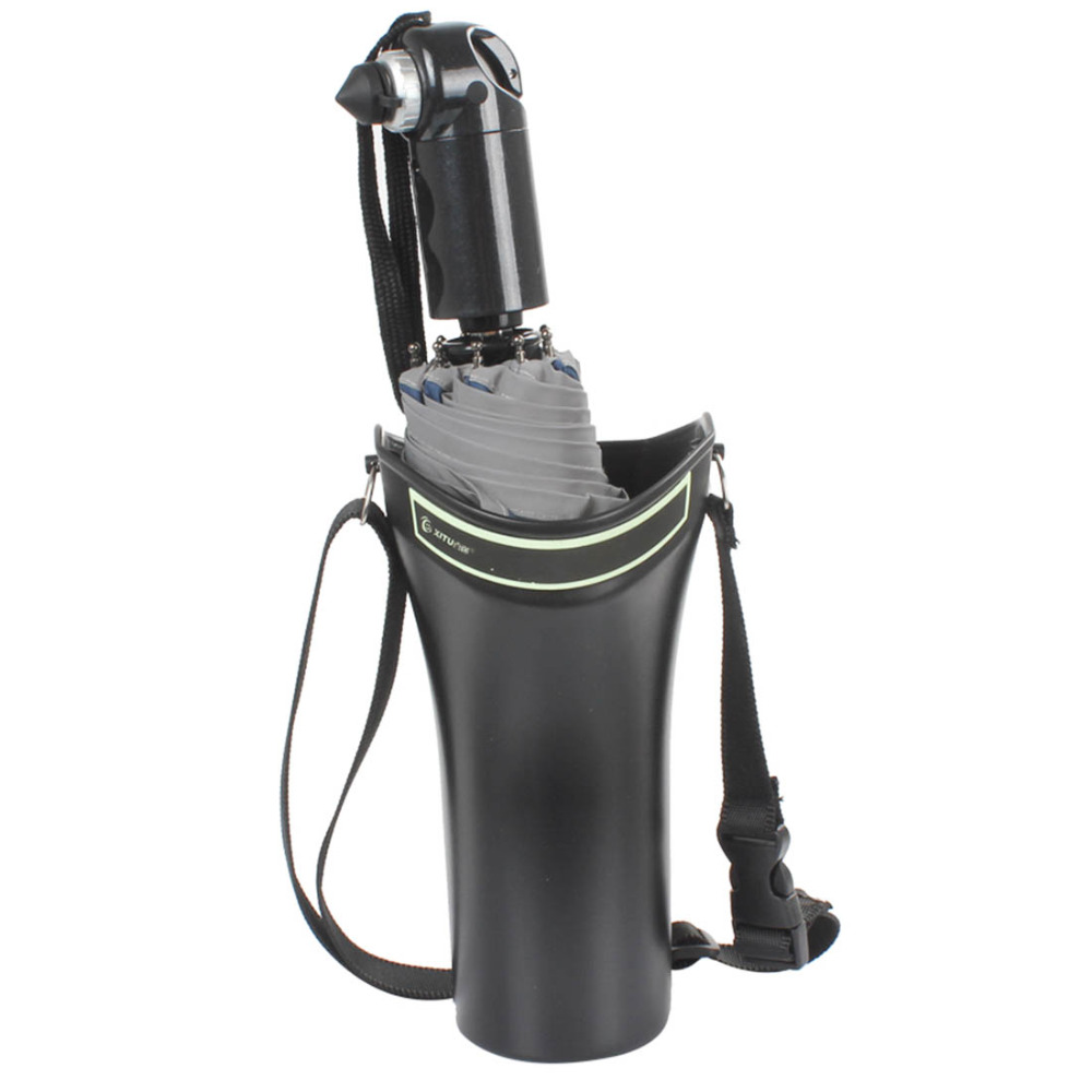 xt-as007 car folding automatic umbrella brolly with emergency steel hammer + container canister holder