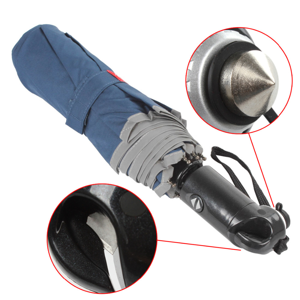 xt-as007 car folding automatic umbrella brolly with emergency steel hammer + container canister holder