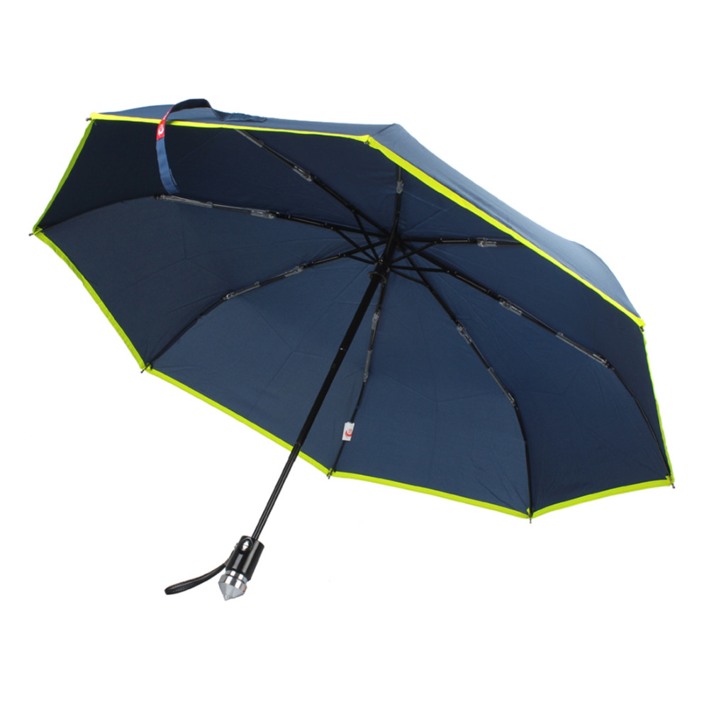 xt-as008 vehicle folding automatic escape umbrella with emergency steel hammer & reflective article + container