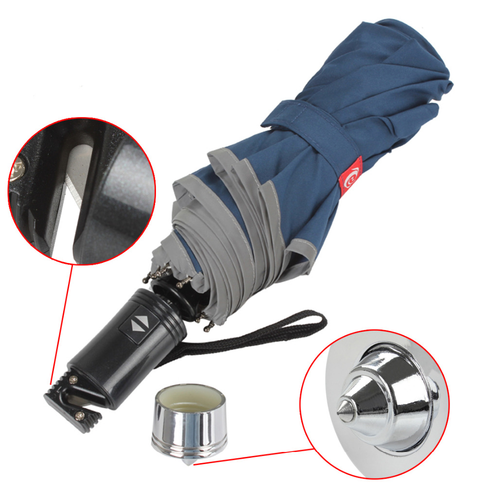 xt-as010 automatic open/close car foldable folding escape umbrella with emergency steel hammer+ container canister holder