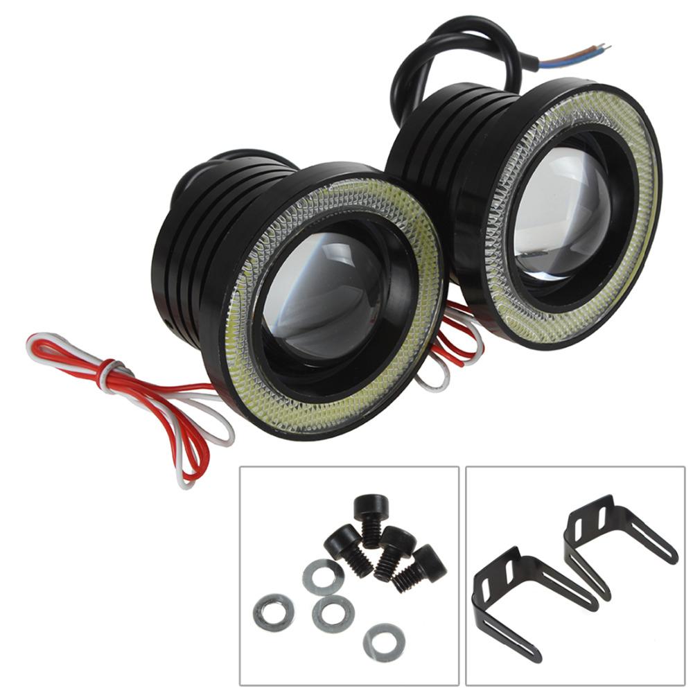 2pcs 3 inch 30w 12v 1800lm cob led fog light auto car angel eyes light lamp 76mm headlight