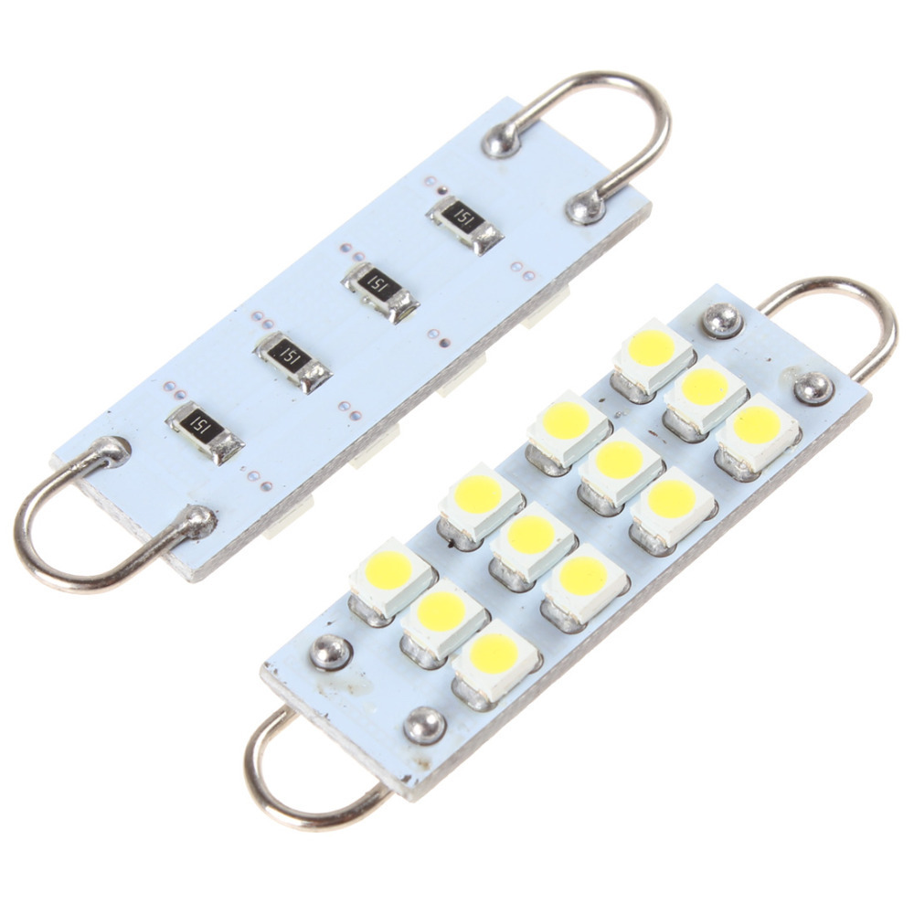 2pcs! 44mm 12v 12-smd led light bulb rigid loop license plate lamp car reading lamp interior dome map door cargo light