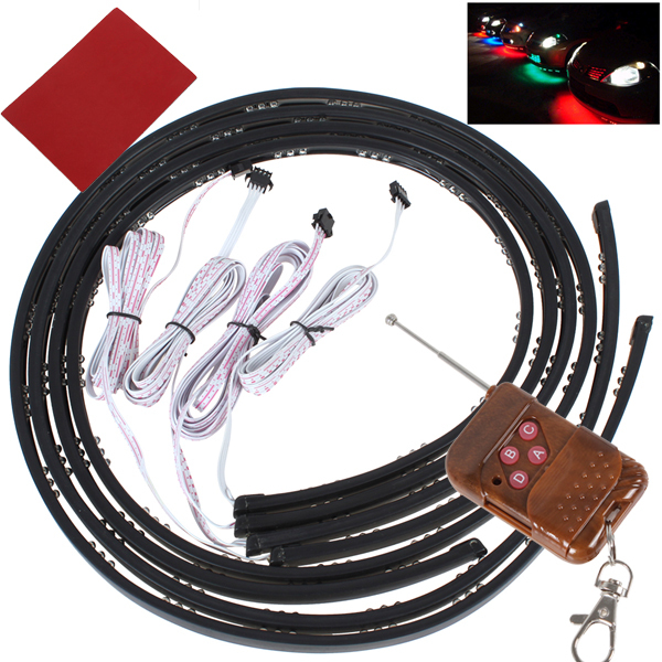 wireless remote & sound control universal car rgb led strip car decoration light lamp set ( 2 x 90cm 54 + 2 x 120cm 72 rgb led )