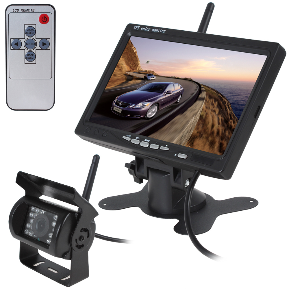 2.4ghz wireless car monitor 7 inch 800 x 480 color tft lcd car rear view rearview monitor + wireless backup reverse camera